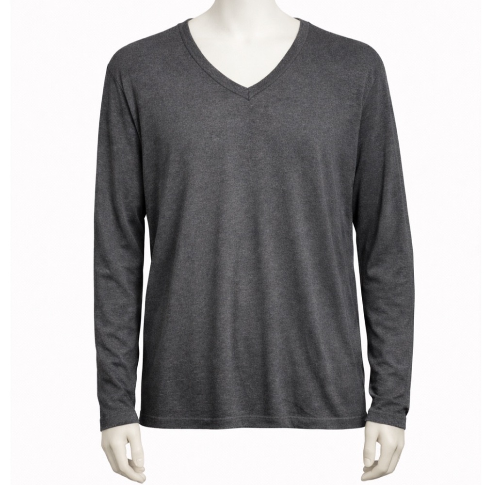 HUGO Gray Cotton/Silk/Cashmere Blend V-Neck Sweater